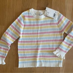 NWT H&M White Ribbed Sweater with Pink, Blue & Yellow Stripes